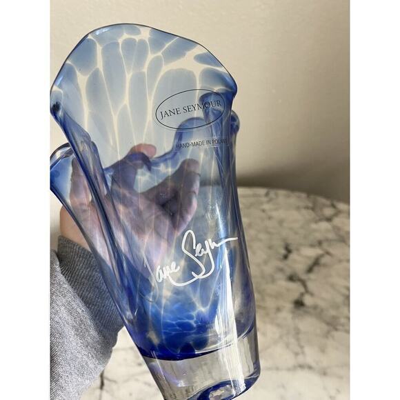 Jane Seymour Polish Hand blown Glass Vase Handkerchief Blue Signed - Picture 6 of 6